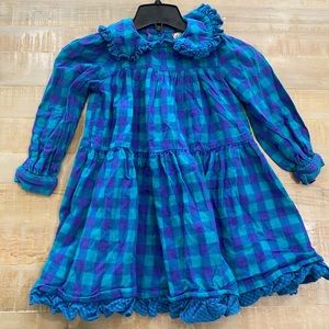 Truffles & Company girls checkered green blue king sleeve collar dress